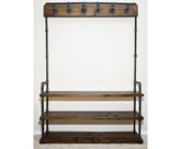 Industrial Style Entryway Bench with Coat Hooks and Shoe Rack, Mudroom Organization Coat Rack and Shoe Bench Hall Tree