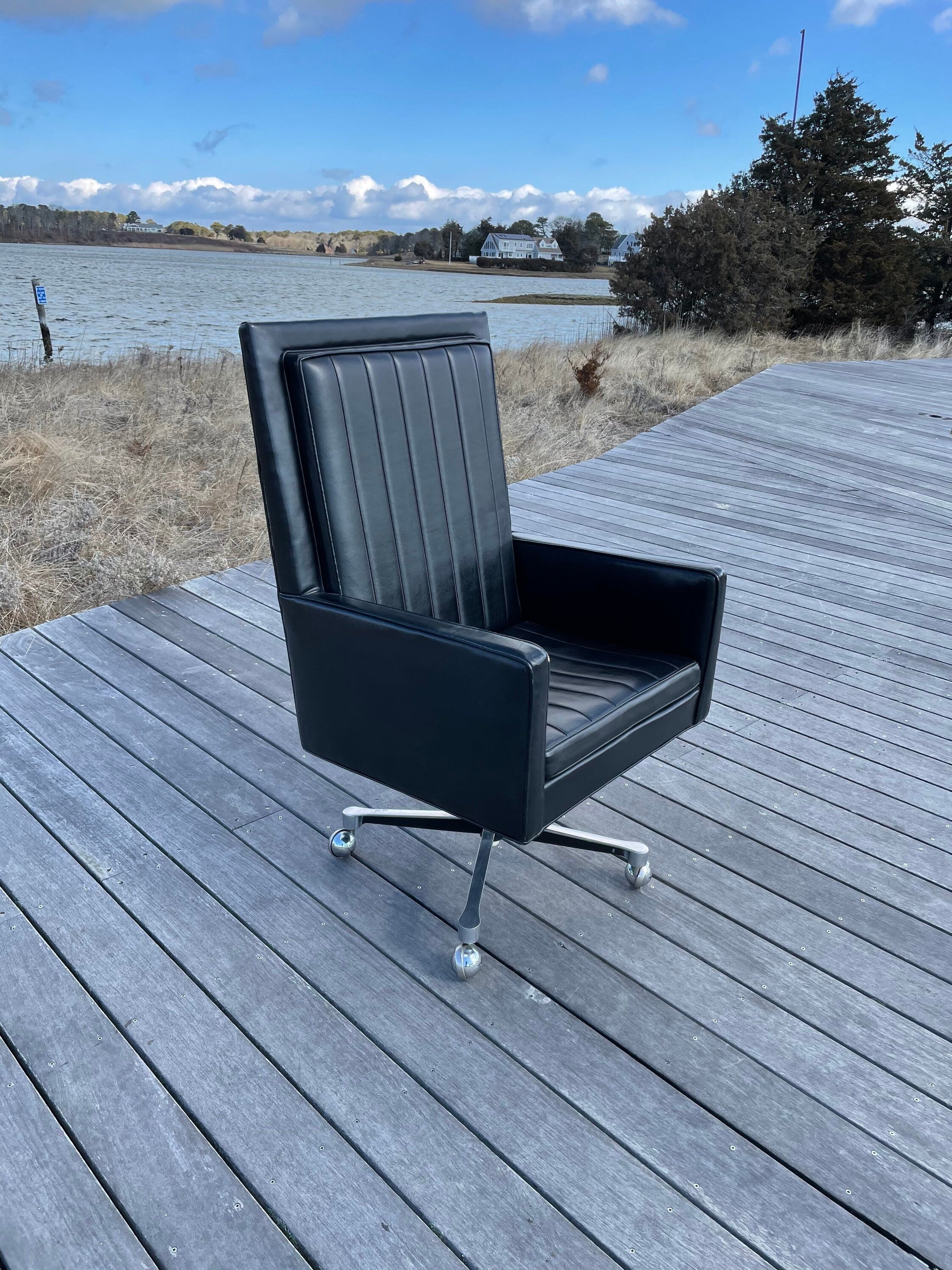 Vintage Executive Swivel Desk Chair Designed by Milo Baughman for Thayer Coggin, Mid Century Modern Desk Chair, Black Rolling Office Chair