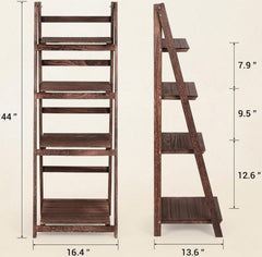 Rustic Wooden Ladder Shelf, Foldable Plant Stand, 4 Tier Bookshelf Storage Rack