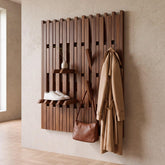 Modern Entryway Organizer | Solid Wood Wall Rack with Hooks | Shoe Storage | Coat Rack | Japandi Storage