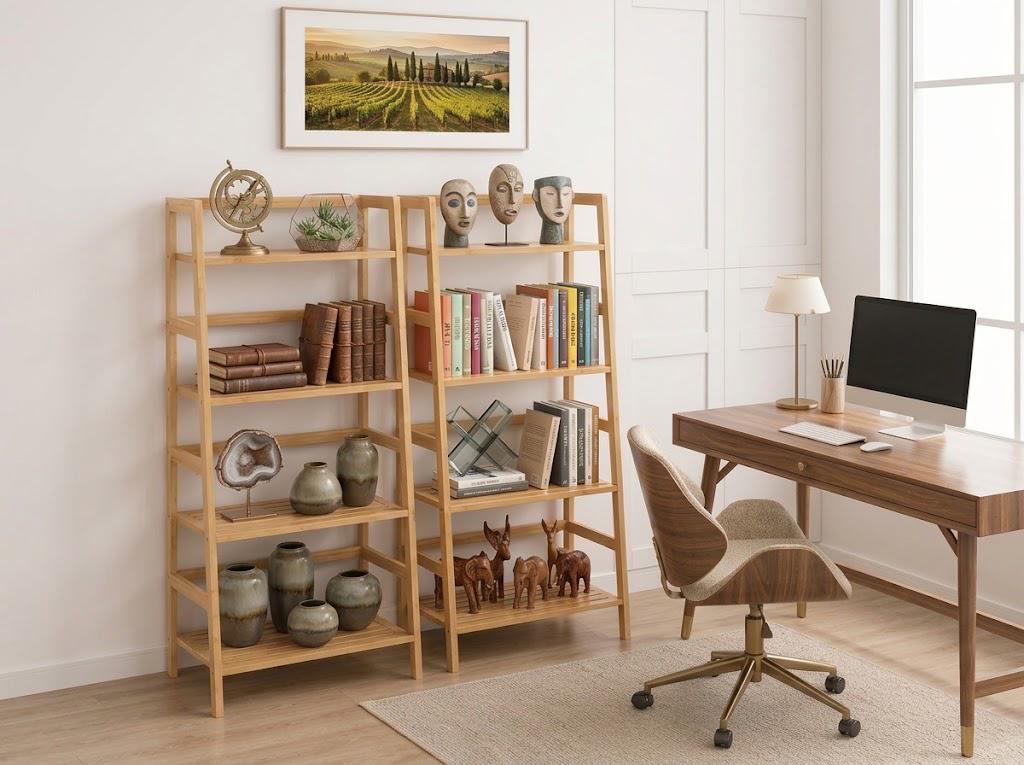 4 Tier Bamboo Ladder Shelf, Freestanding Plant Stand, Bathroom Storage (Natural)