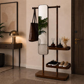 Entryway Organizer with Mirror – Freestanding Coat Rack with Shoe Storage
