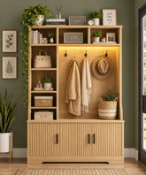 Entryway Hall Tree with Coat Hooks, Shoe Storage Bench, Shelves and Entryway Organizer Cabinet