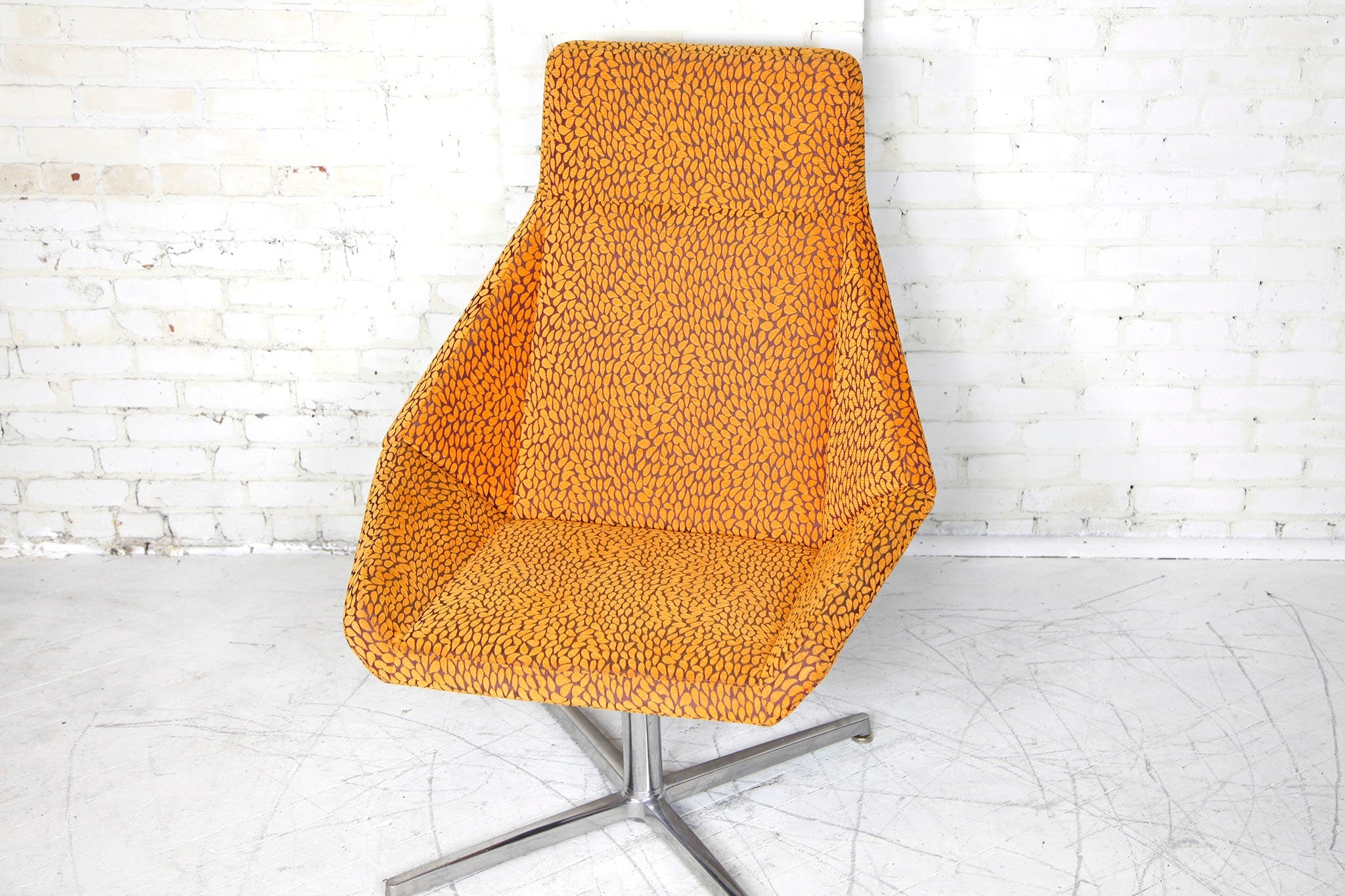 Atomic Star Trek Style Orange Swivel Armchair with Tall Back by Arcadia Chairs