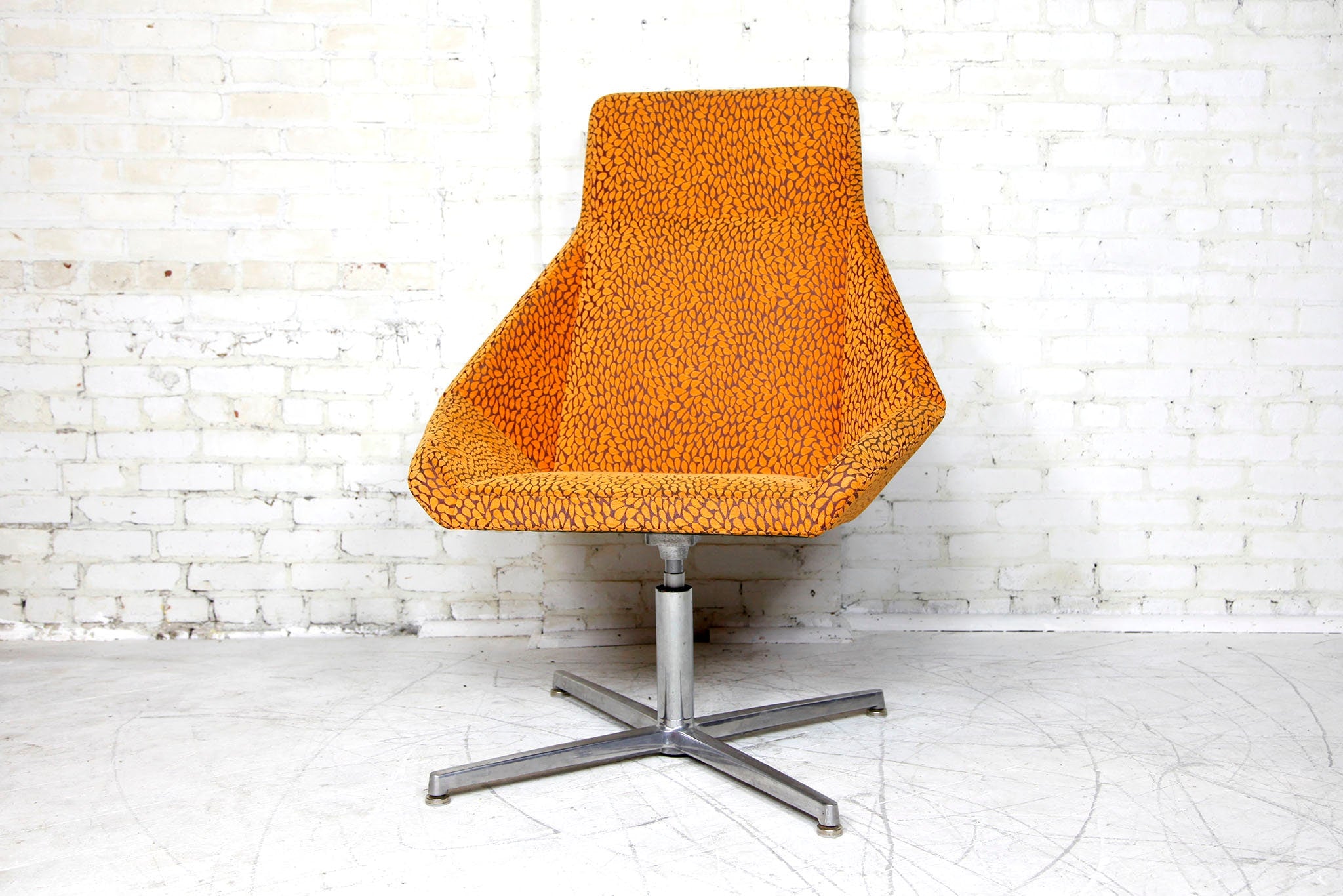 Atomic Star Trek Style Orange Swivel Armchair with Tall Back by Arcadia Chairs