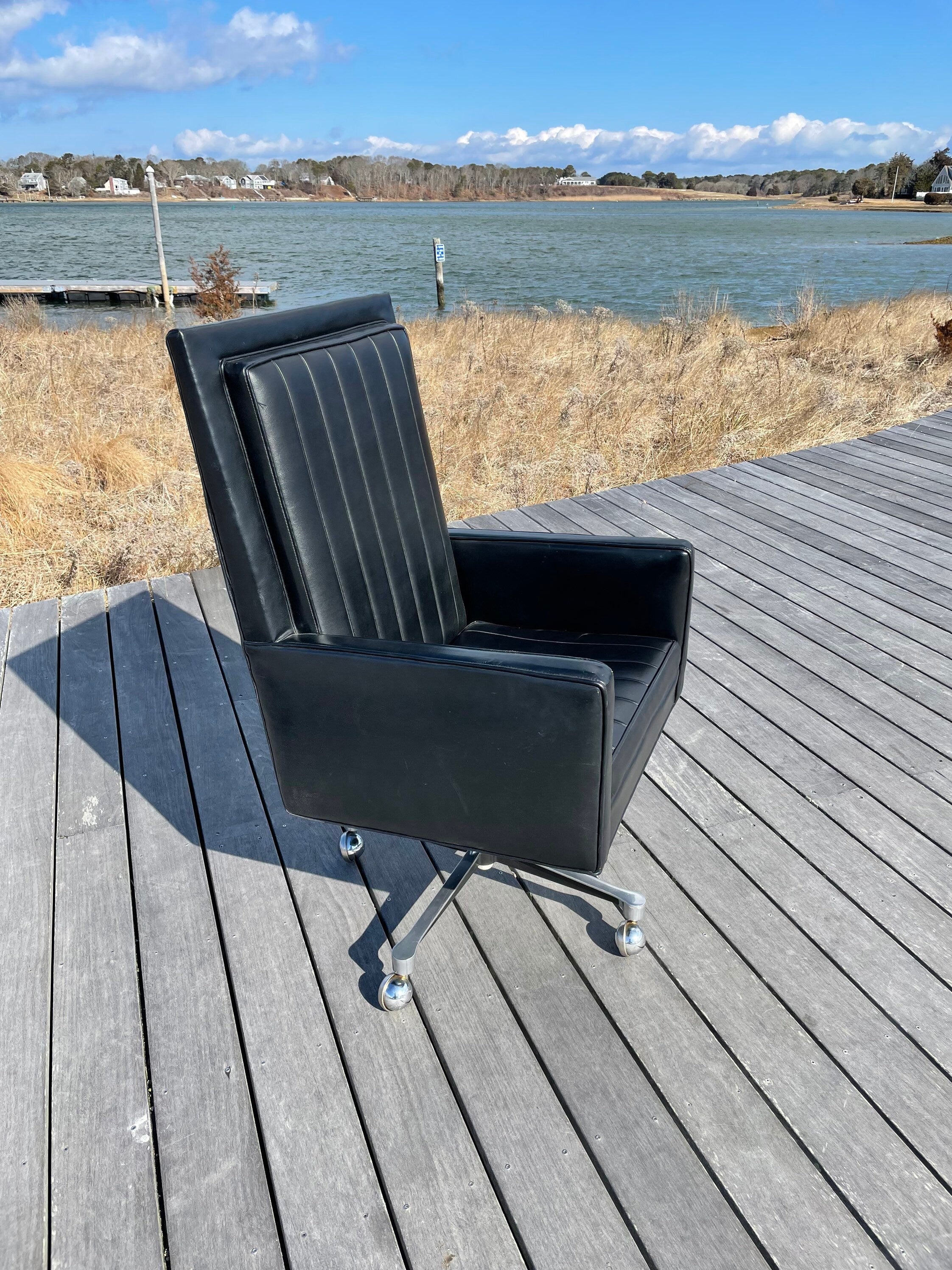Vintage Executive Swivel Desk Chair Designed by Milo Baughman for Thayer Coggin, Mid Century Modern Desk Chair, Black Rolling Office Chair