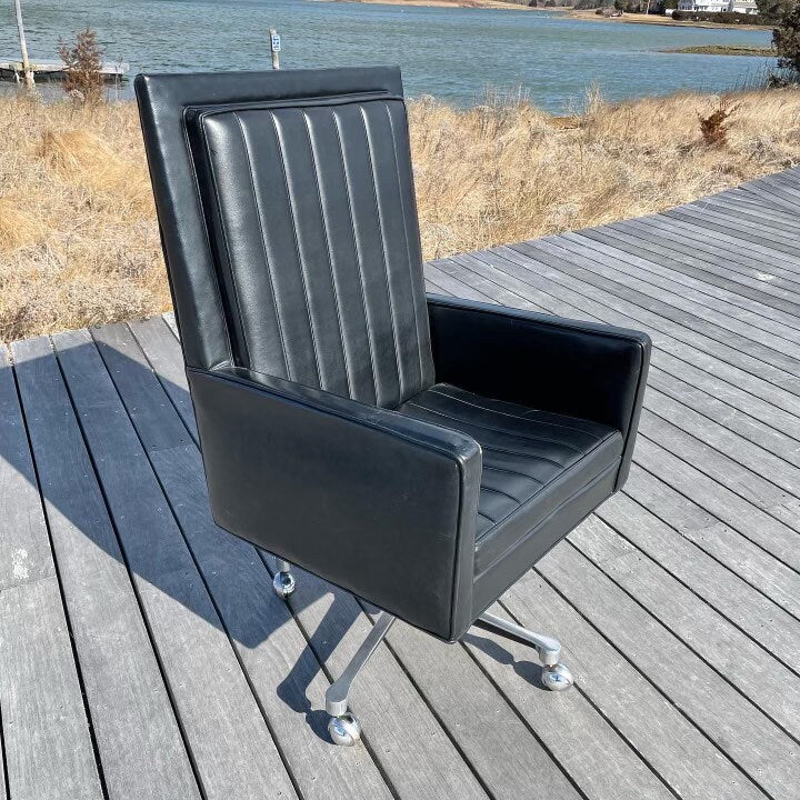Vintage Executive Swivel Desk Chair Designed by Milo Baughman for Thayer Coggin, Mid Century Modern Desk Chair, Black Rolling Office Chair