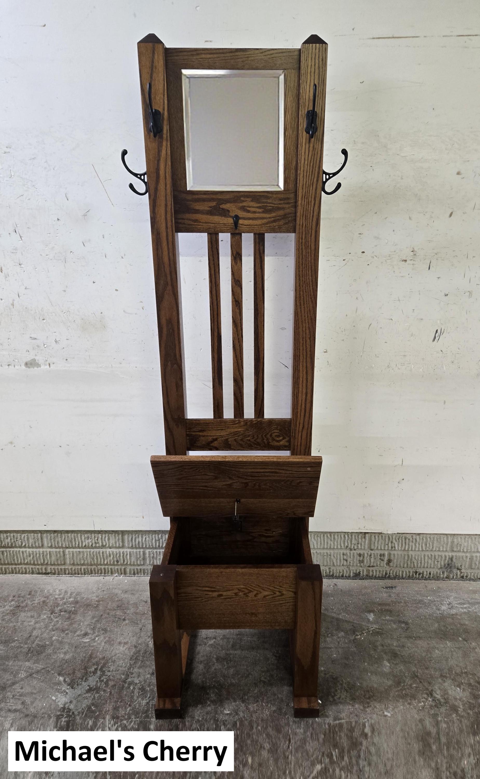 Amish Handmade Hall Seat - Storage Bench - Multipurpose Cabinet - Farmhouse Hall Tree - Mirror Home Decor - Primitive Storage- Rustic- Hooks