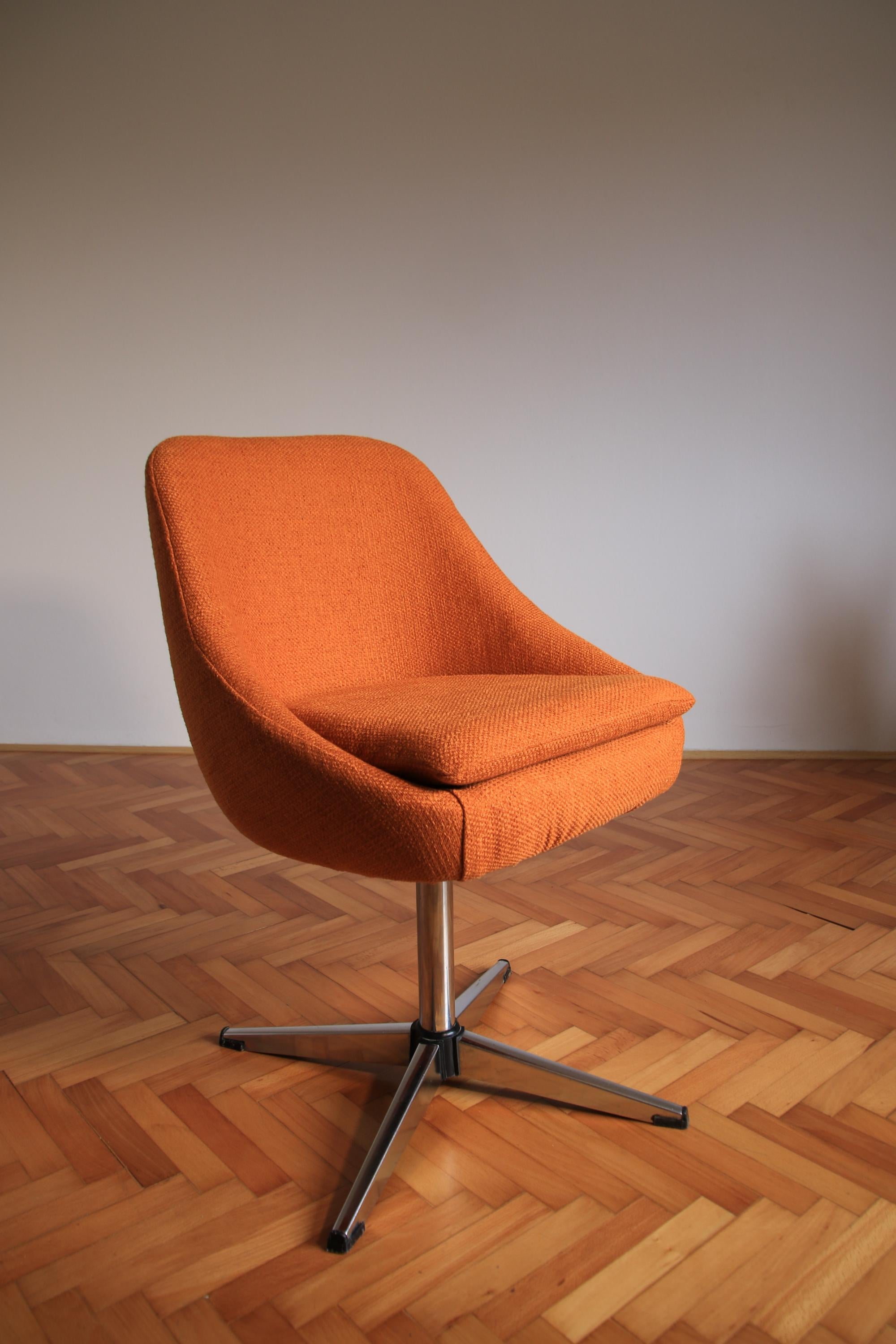 Vintage Orange Swivel Chair by Stol Kamnik / Mid Century Modern Upholstered Lounge Chair / Office Egg Chair / Yugoslavia / 1970s