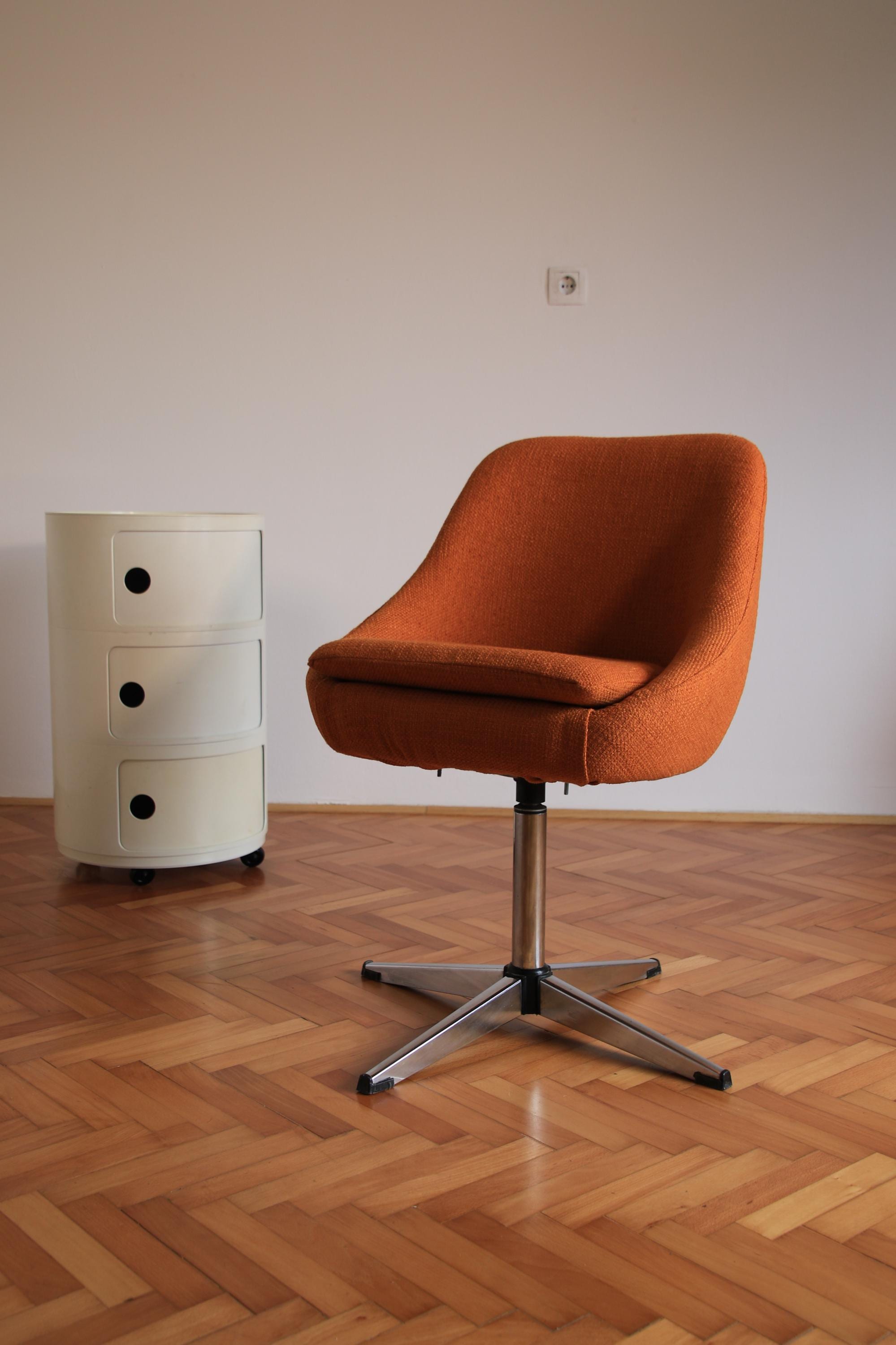 Vintage Orange Swivel Chair by Stol Kamnik / Mid Century Modern Upholstered Lounge Chair / Office Egg Chair / Yugoslavia / 1970s