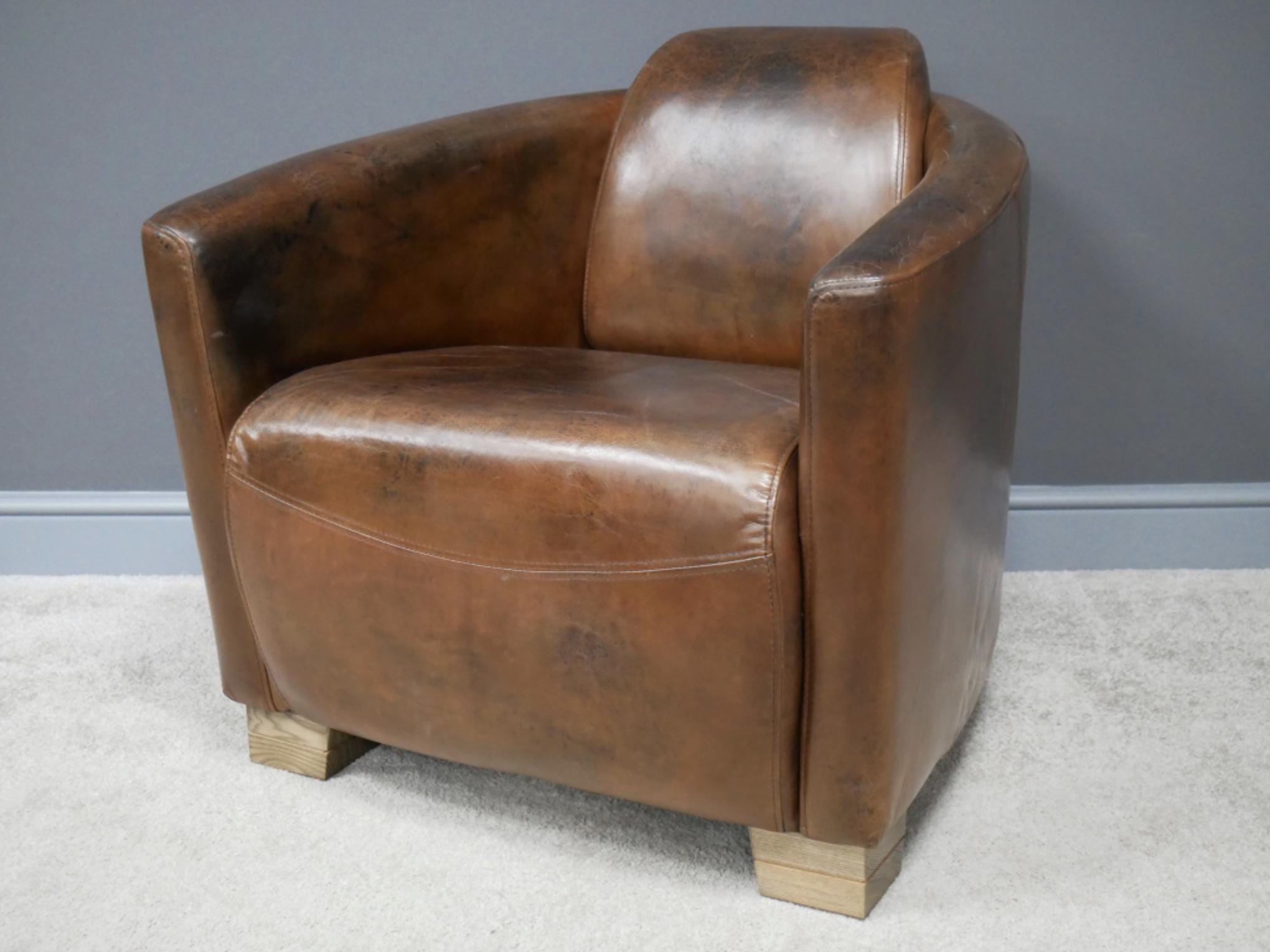 Leather Armchair Cigar Antique Brown Aged Vintage Style Office Study Living Room Feature Chair