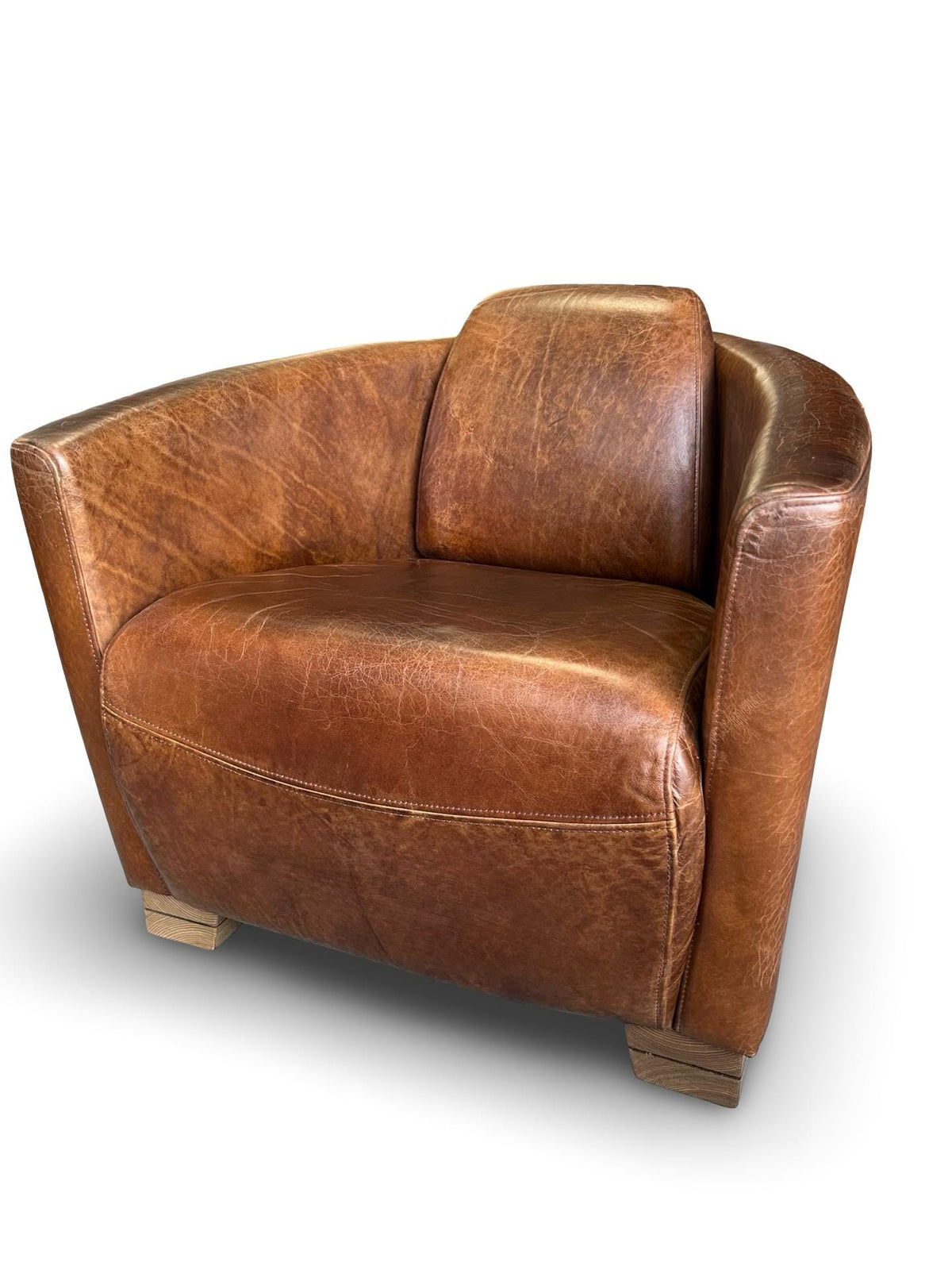 Leather Armchair Cigar Antique Brown Aged Vintage Style Office Study Living Room Feature Chair
