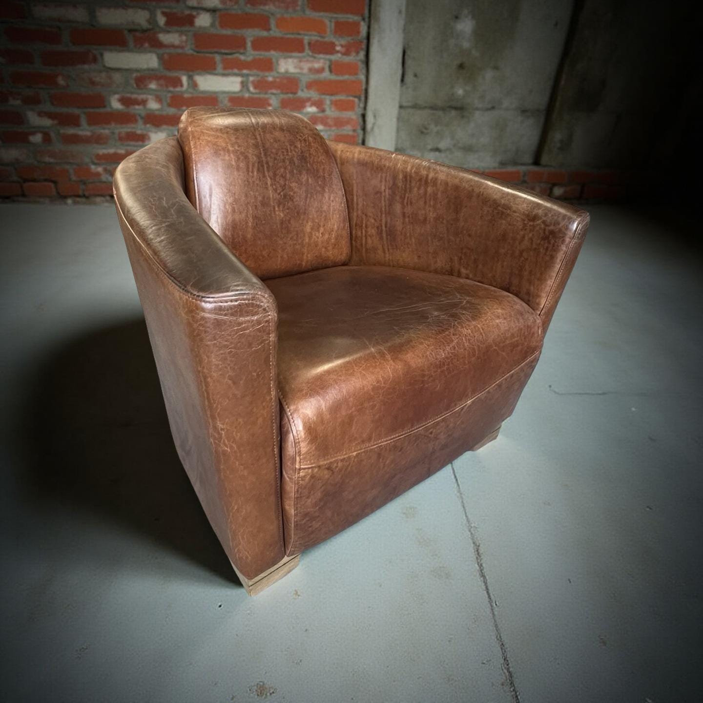 Leather Armchair Cigar Antique Brown Aged Vintage Style Office Study Living Room Feature Chair