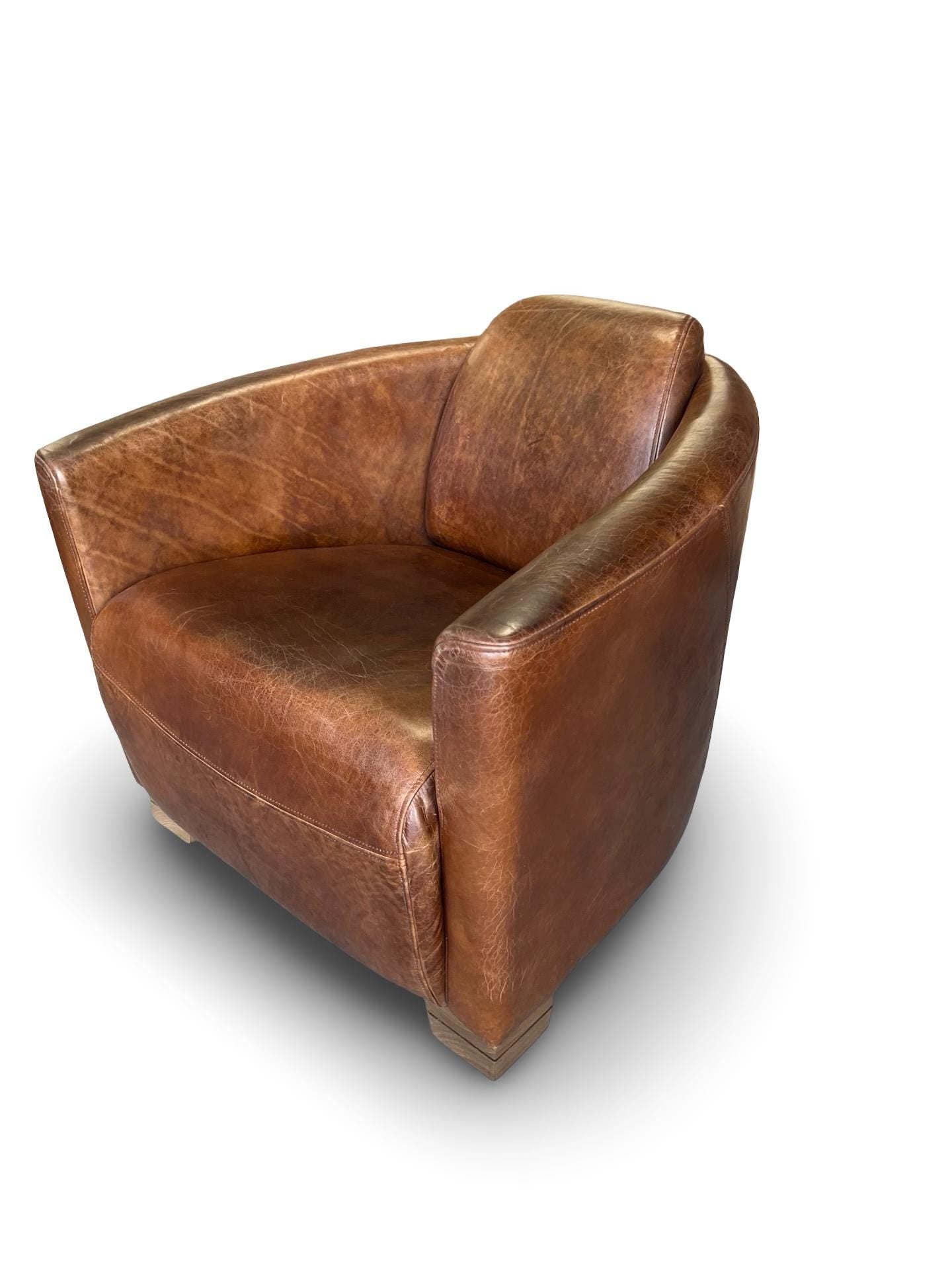 Leather Armchair Cigar Antique Brown Aged Vintage Style Office Study Living Room Feature Chair