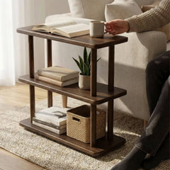 Narrow Solid Wood 3 Tier End Side Table, Space Saving Slim Book Organizer Storage Table for Small Spaces