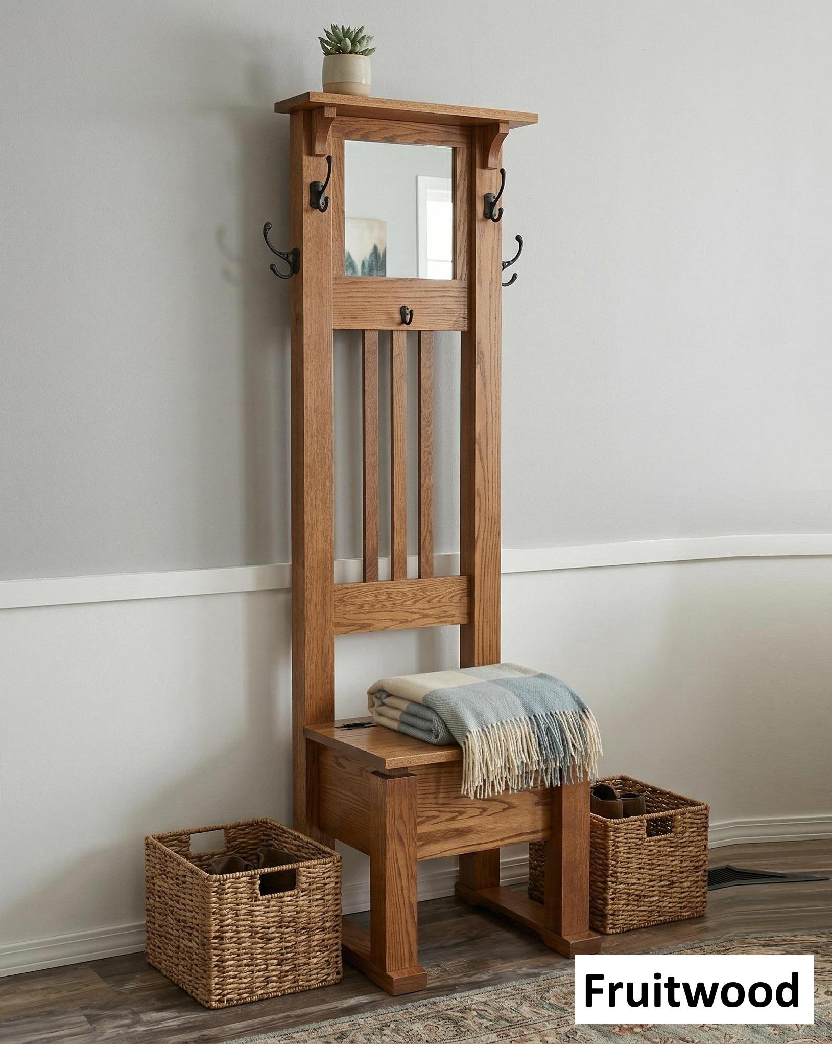 Amish Handmade Hall Seat - Storage Bench - Multipurpose Cabinet - Farmhouse Hall Tree - Mirror Home Decor - Primitive Storage- Rustic- Hooks
