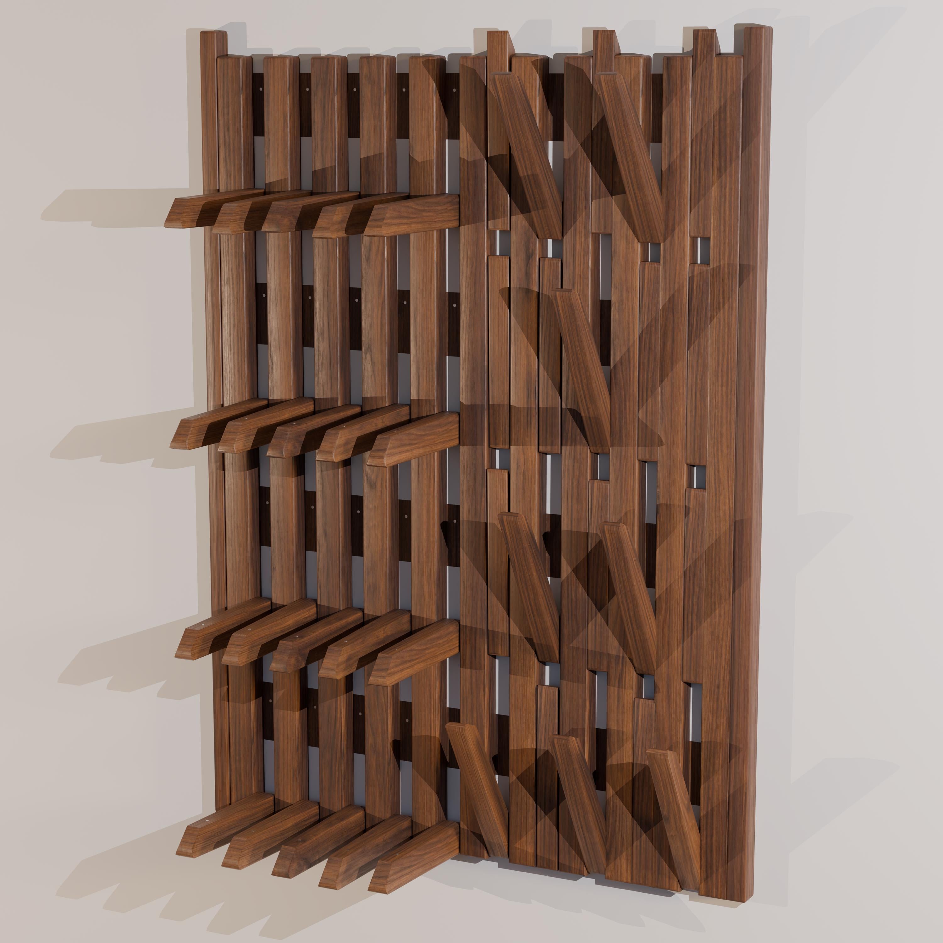 Modern Entryway Organizer | Solid Wood Wall Rack with Hooks | Shoe Storage | Coat Rack | Japandi Storage