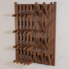 Modern Entryway Organizer | Solid Wood Wall Rack with Hooks | Shoe Storage | Coat Rack | Japandi Storage
