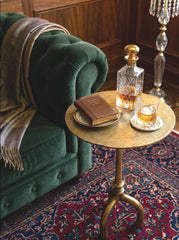 Round Brass Side Table with Lines Textured Top