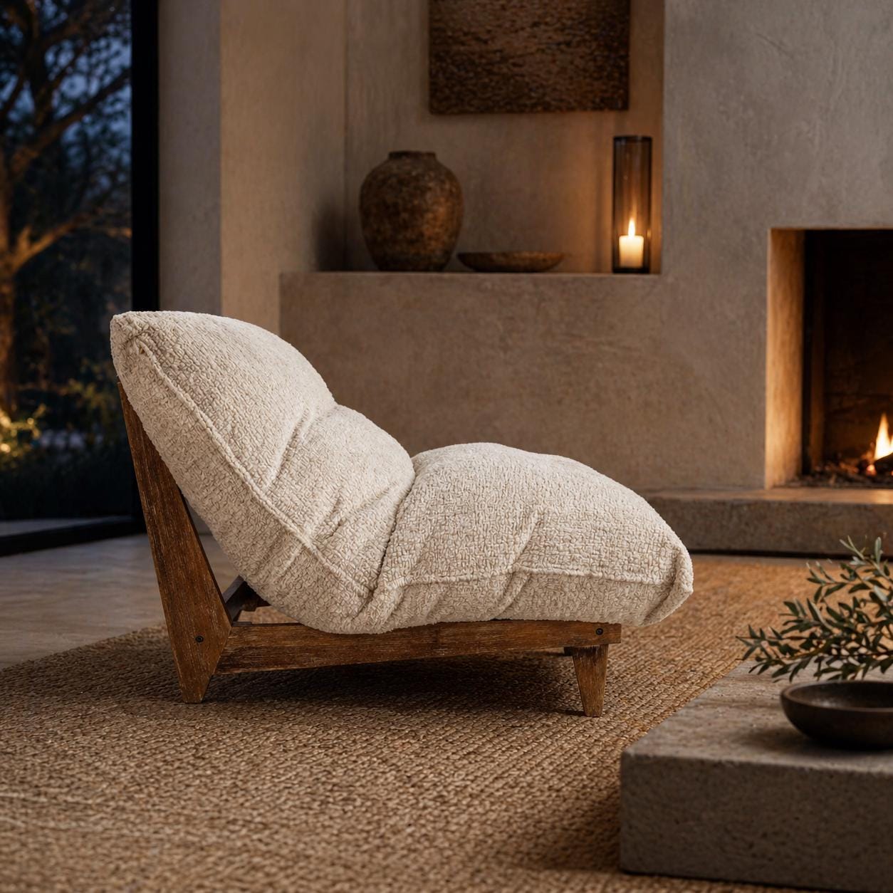 Ivory Bouclé Bean Bag Sac Chair