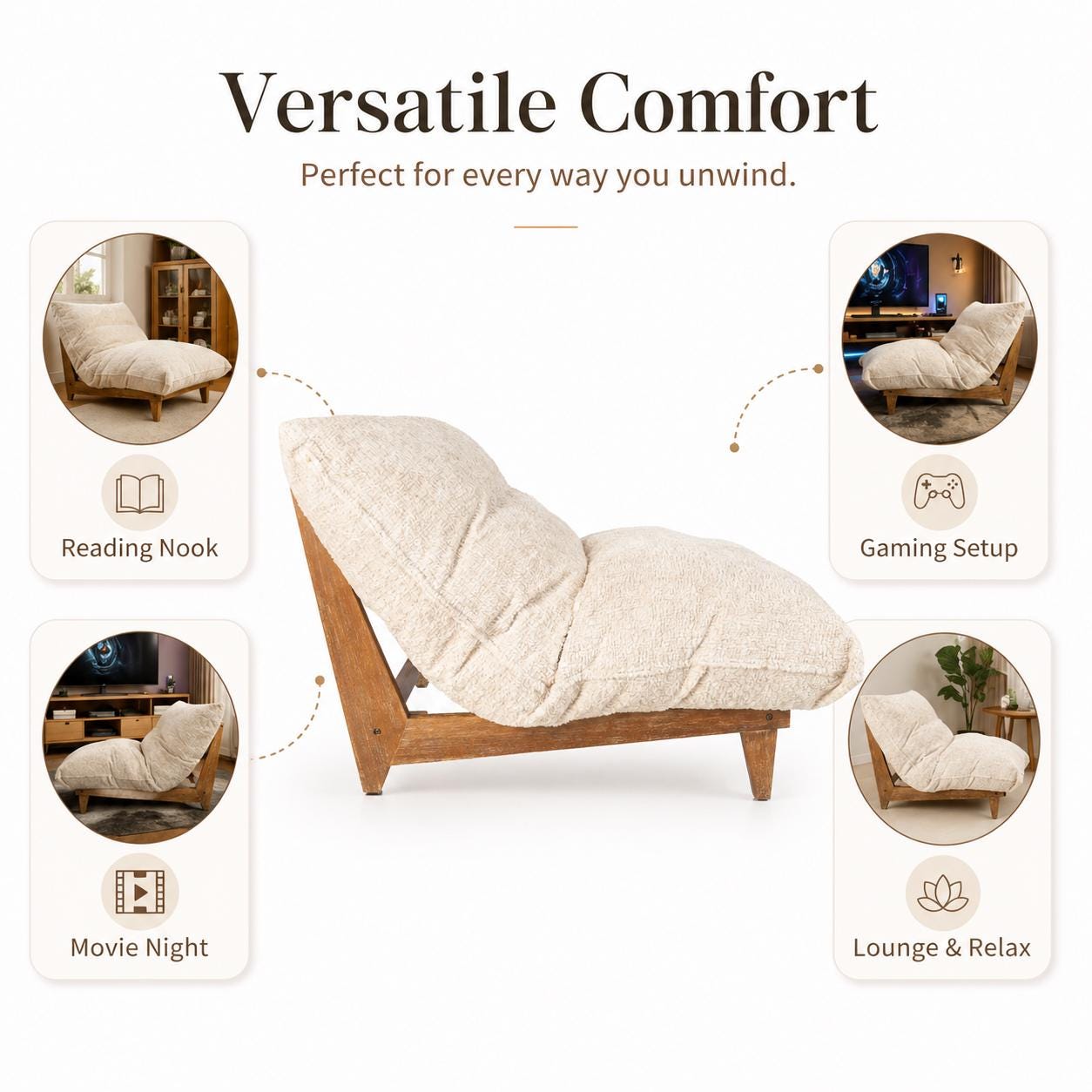 Ivory Bouclé Bean Bag Sac Chair