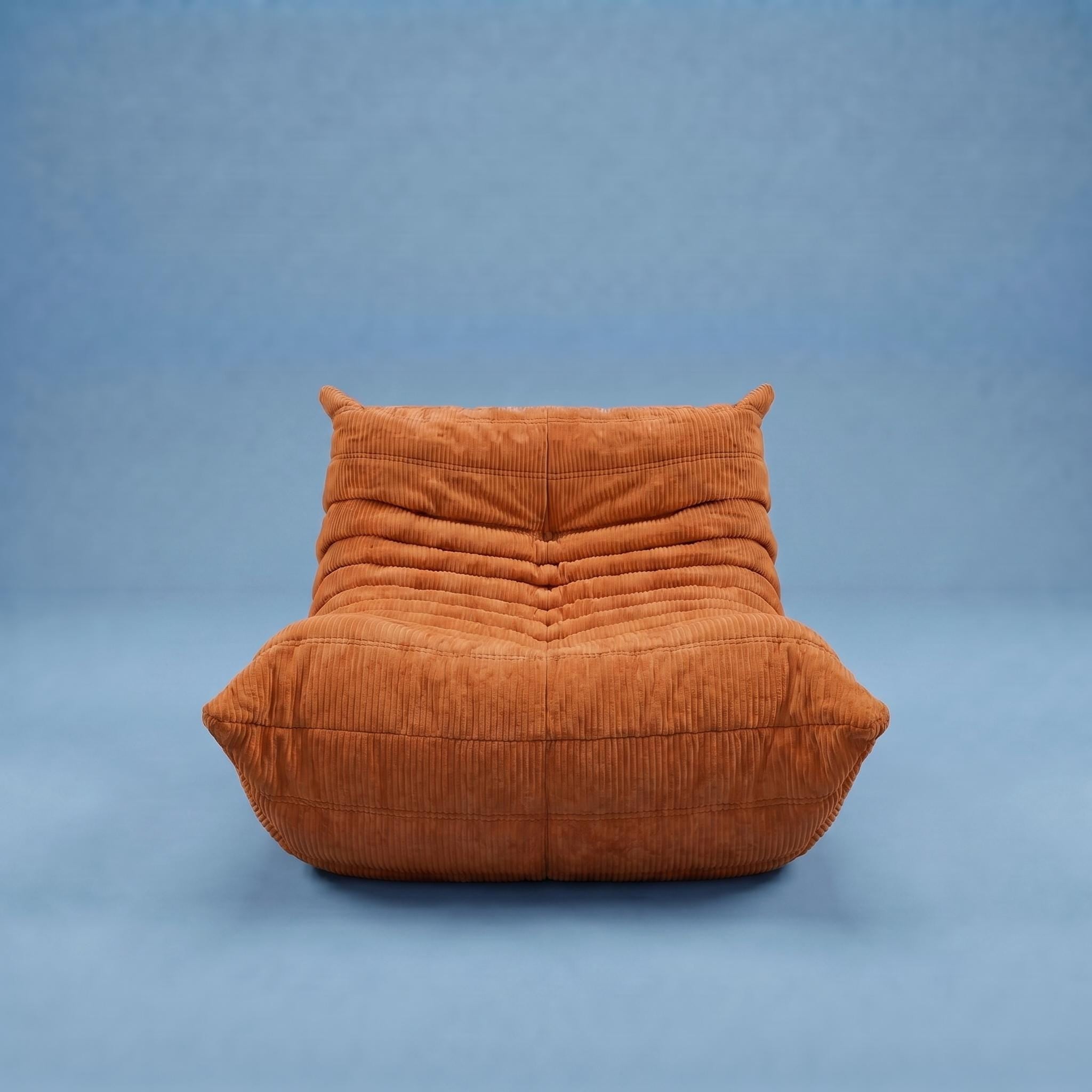 Orange Corduroy Low Profile Accent Chair