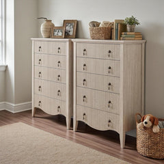 Tall Fluted 5 Drawer Dresser Vintage Dark Brown Chest Storage Cabinet