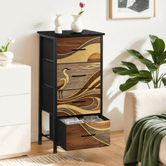 Japanese Bedroom Dresser Tall Narrow Storage Unit Fabric Drawer Organizer Chest Wave Pattern Crane Artwork Furniture Asian Style Cabinet