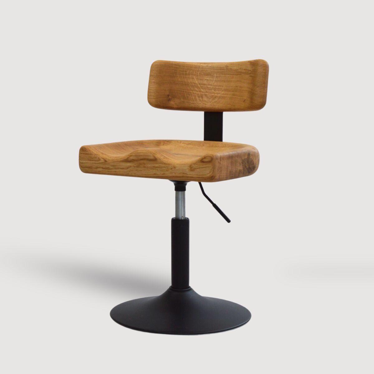 Solid Oak Swivel Dining Chair | Adjustable Wood Office Chair with Back | Height Adjustable Accent Chair