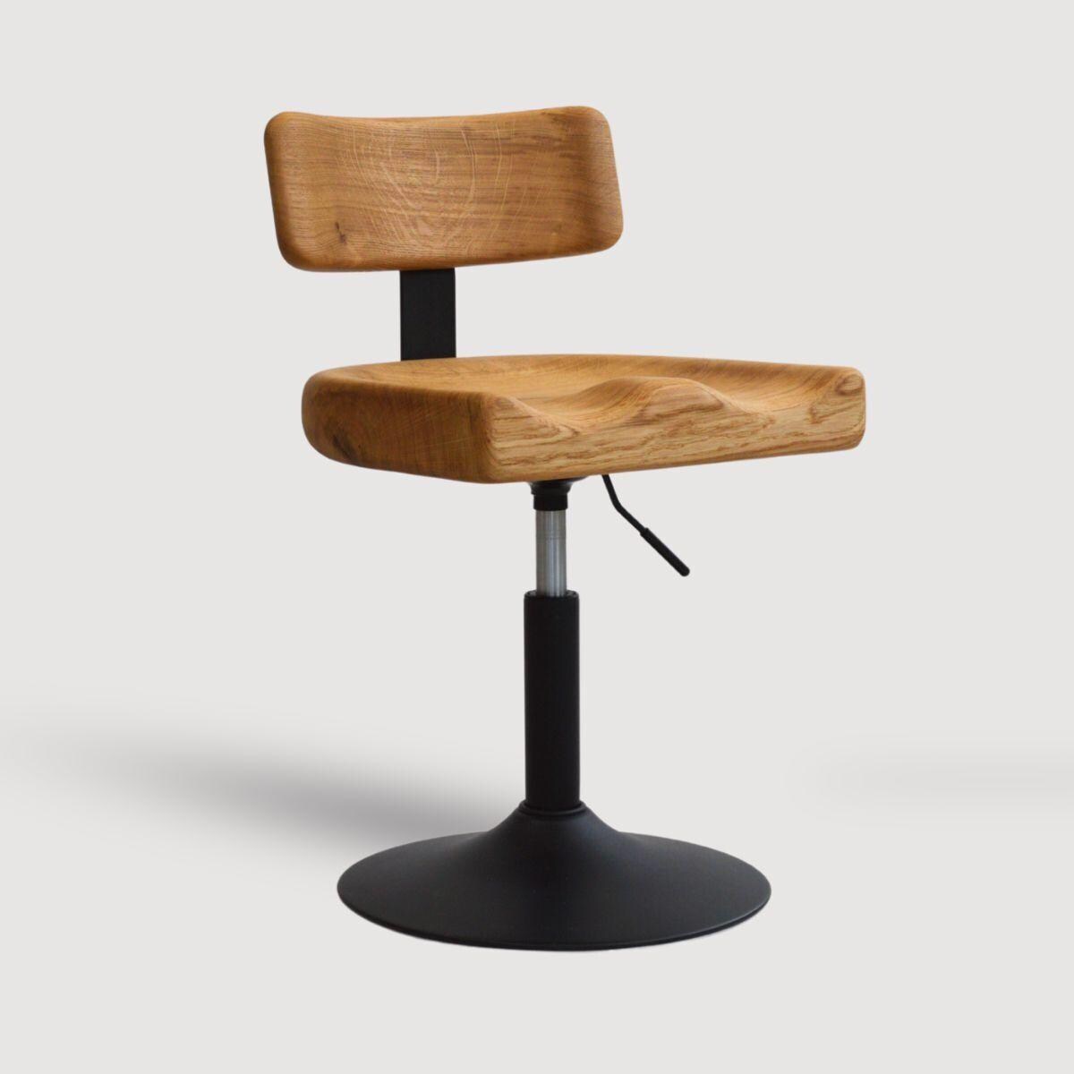 Solid Oak Swivel Dining Chair | Adjustable Wood Office Chair with Back | Height Adjustable Accent Chair