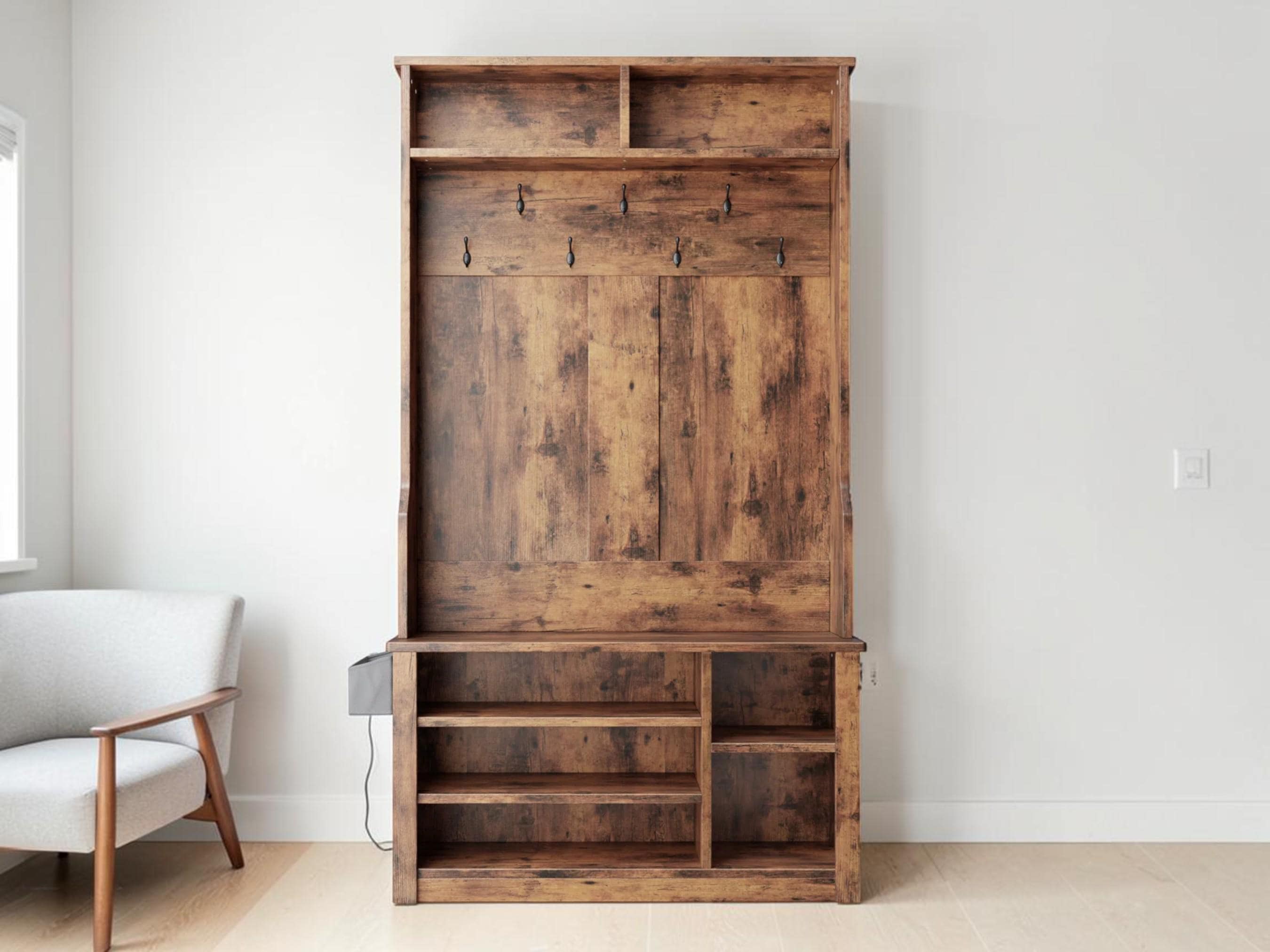 3-in-1 Entryway Hall Tree, Coat Rack, Bench, Shoe Storage, MDF Organization
