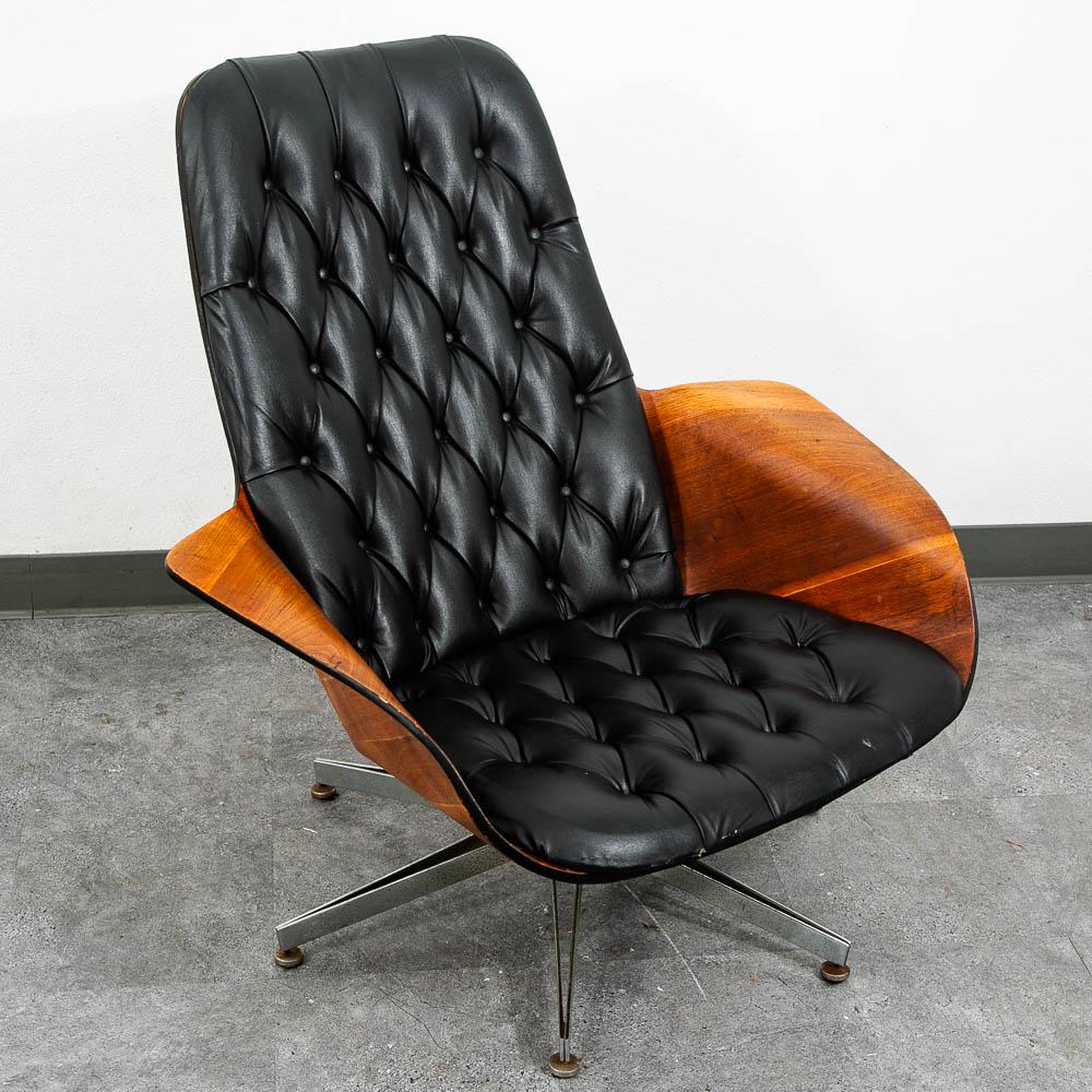Mid Century Modern Lounge Chair Plycraft Mr Tufted Black Swivel George Mulhauser