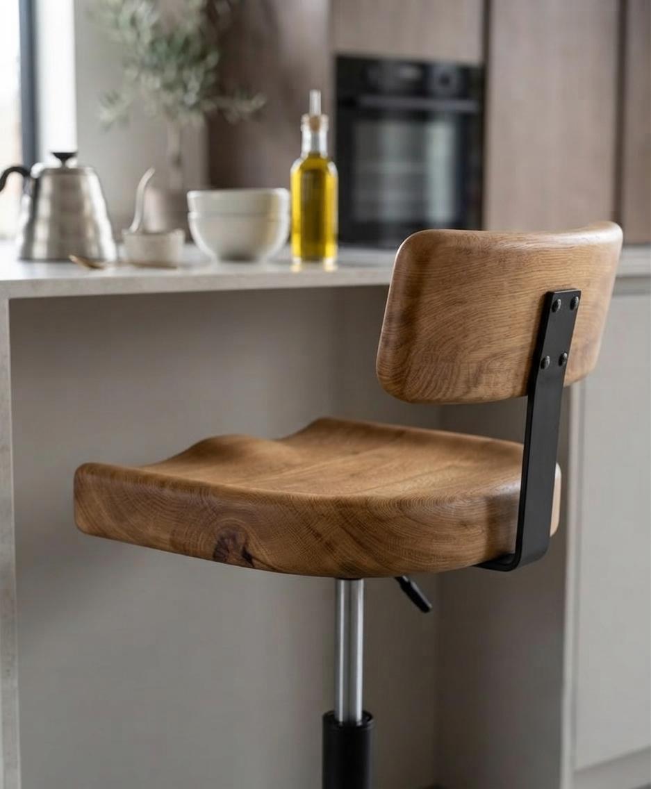 Solid Oak Swivel Dining Chair | Adjustable Wood Office Chair with Back | Height Adjustable Accent Chair