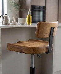 Solid Oak Swivel Dining Chair | Adjustable Wood Office Chair with Back | Height Adjustable Accent Chair