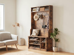 3-in-1 Entryway Hall Tree, Coat Rack, Bench, Shoe Storage, MDF Organization