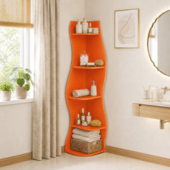 S-Shaped Corner Shelf 5-Tier Freestanding Curved Display Rack Space-Saving Corner Bookshelf Home Organizer