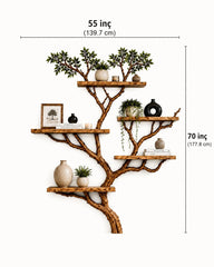 Tree Wall Shelf, Rustic Wooden Floating Shelves, Large Tree Bookshelf, 70 x 55 in