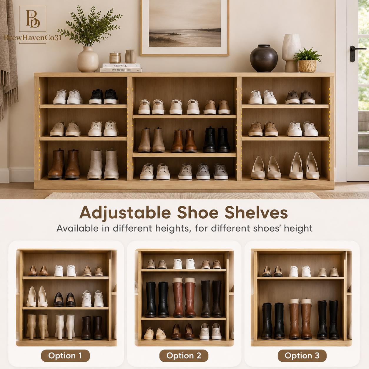 Entryway Hall Tree with Coat Hooks, Shoe Storage Bench, Shelves and Entryway Organizer Cabinet