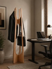 Modern Wooden Coat Rack | Scandinavian Freestanding Coat Stand | Birch Plywood Hall Tree | Minimal Entryway Organizer