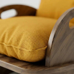 Mid Century Plywood Lounge Chair, Natural Wood Armchair with Linen Cushion