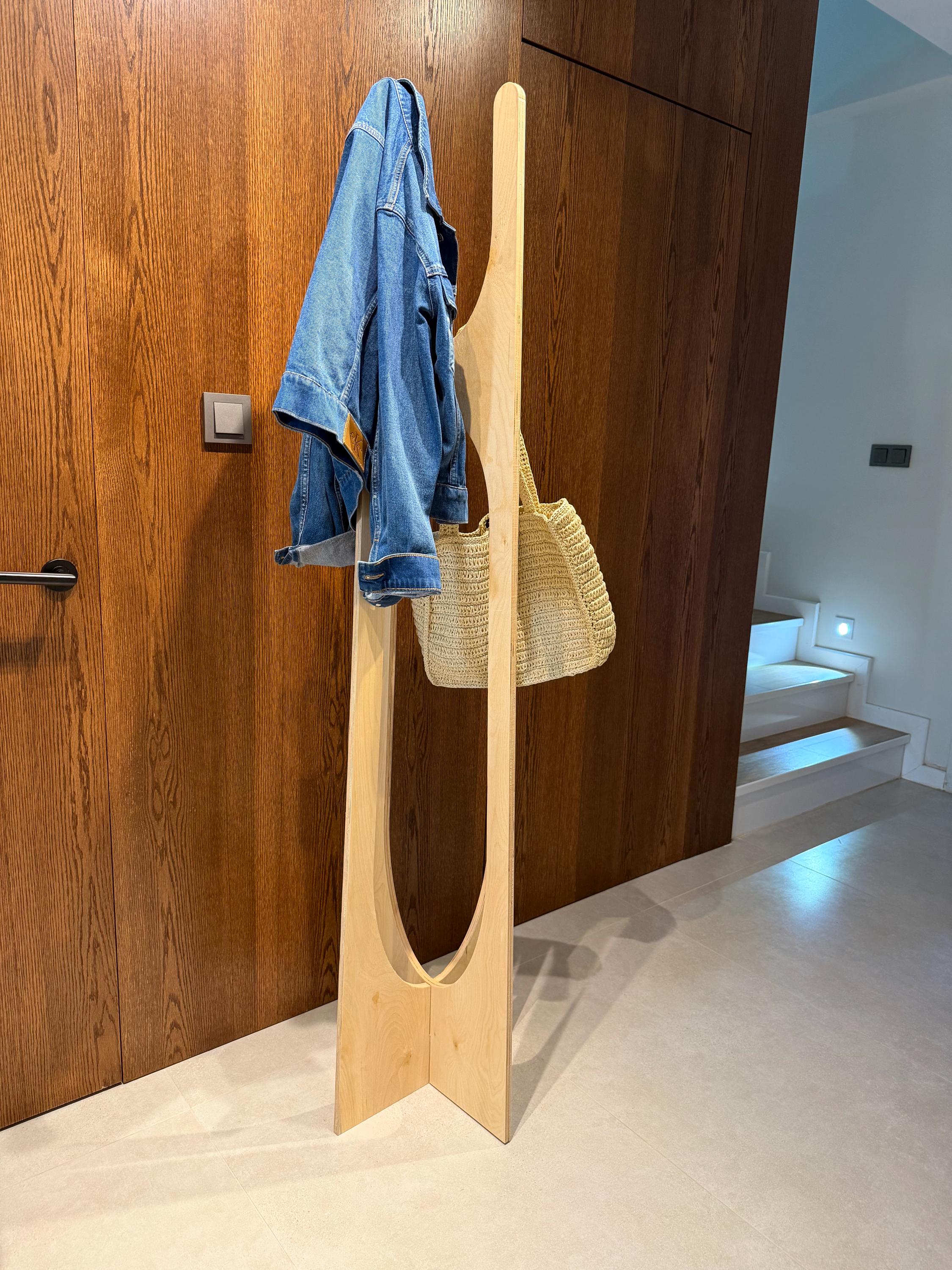 Modern Wooden Coat Rack | Scandinavian Freestanding Coat Stand | Birch Plywood Hall Tree | Minimal Entryway Organizer