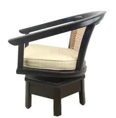 Vintage Black Lacquer Swivel Chair with Cane Back