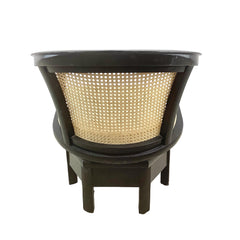 Vintage Black Lacquer Swivel Chair with Cane Back