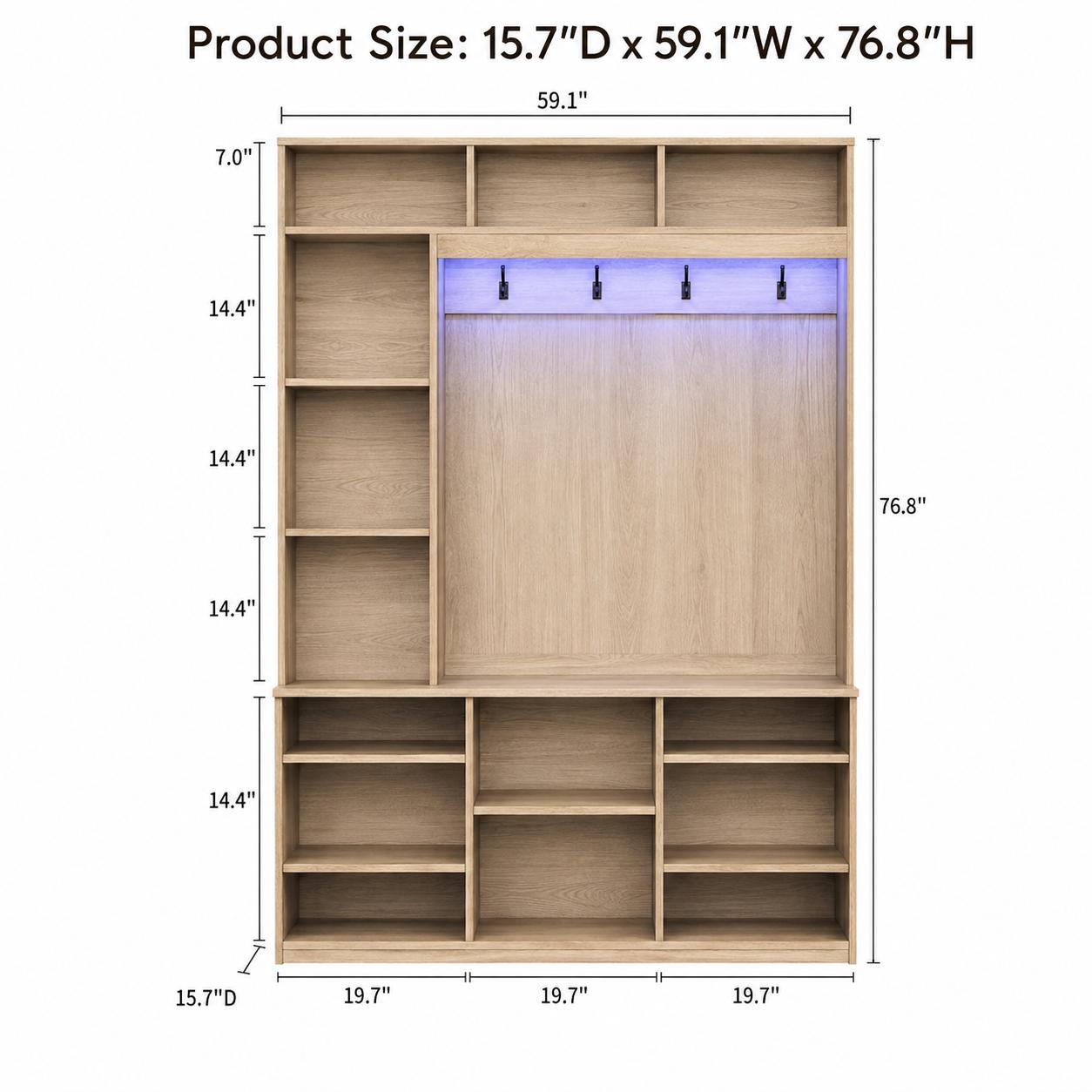 Entryway Hall Tree with Coat Hooks, Shoe Storage Bench, Shelves and Entryway Organizer Cabinet