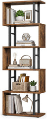 6 Tier S Shaped Bookshelf, Rustic Brown, Tall Display Shelf, 12 Compartment Storage Organizer for Home Office Decor 9.4 x 15 x 61.9 In