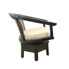 Vintage Black Lacquer Swivel Chair with Cane Back