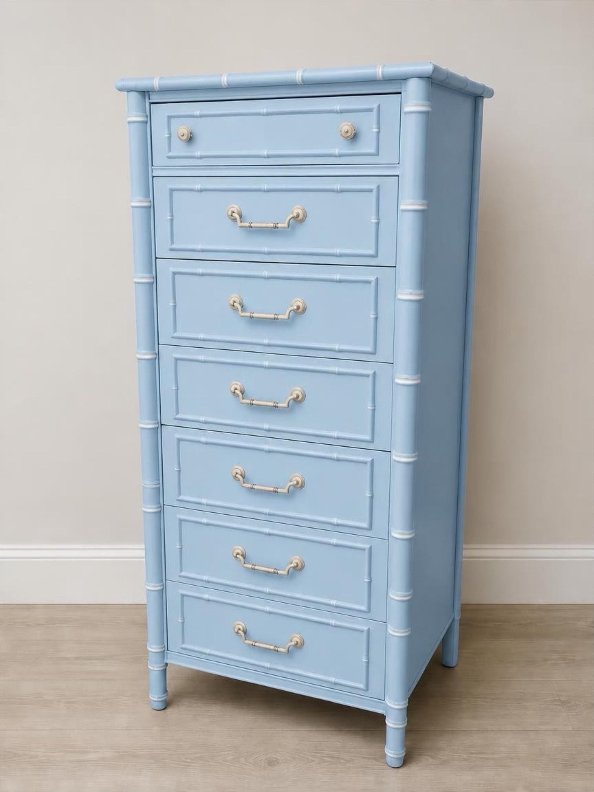Thomasville Allegro Faux Bamboo Tall 7-Drawer Dresser: Hollywood Regency Palm Beach Style
