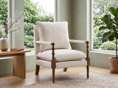 Wood Frame Accent Chair, Brown Beige Chenille Lounge Chair, Removable Cushion, Mid Century Style, Accent Chair For Bedroom & Livingroom