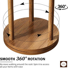 Rotating Wood Coat Rack Freestanding, Hall Tree with 3 Shelves & 9 Hooks, Solid Rubberwood Corner Garment Rack, Entryway Coat Stand