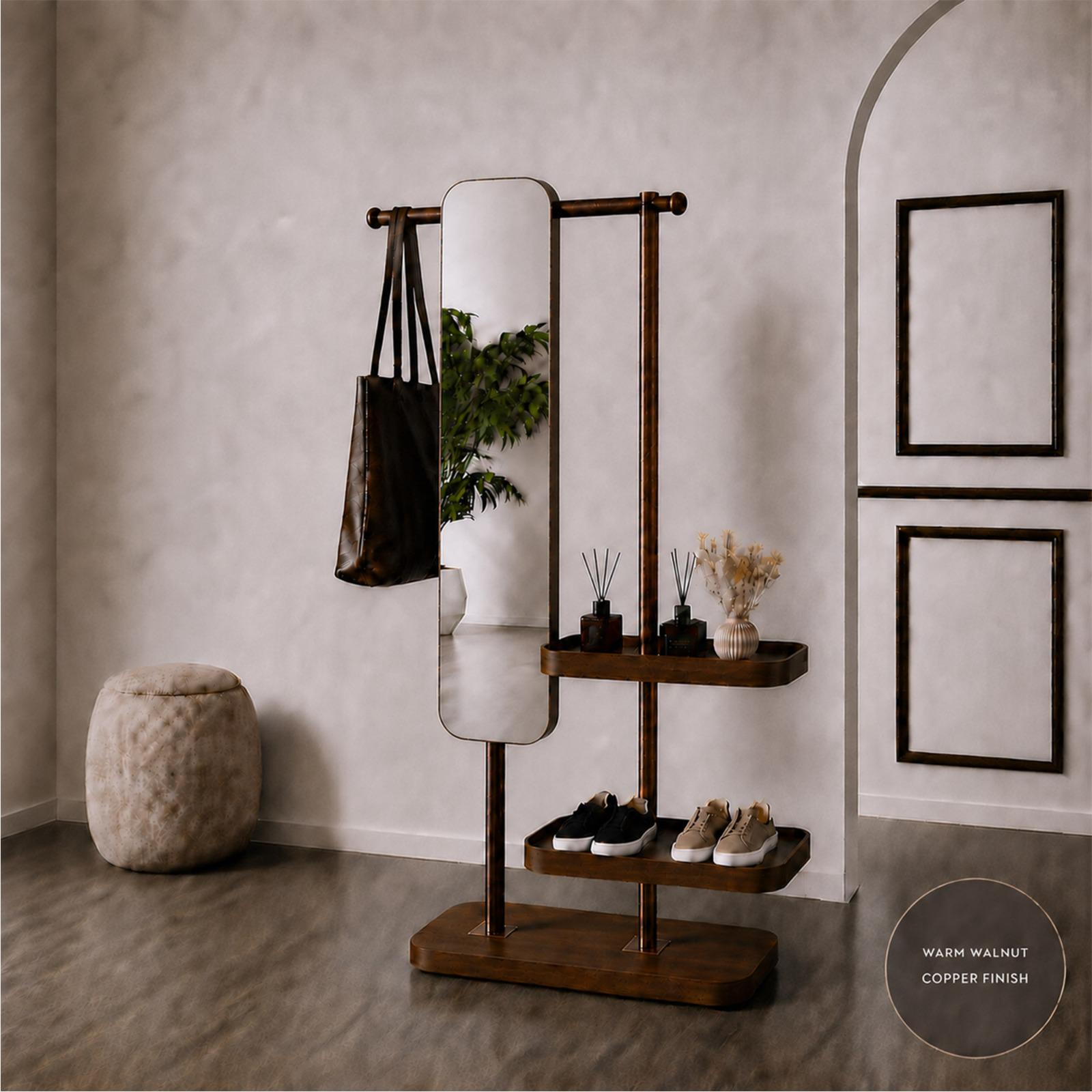 Entryway Organizer with Mirror – Freestanding Coat Rack with Shoe Storage